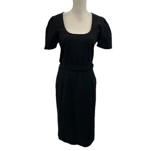 Hugo Boss Black Belted Dress Size Large Short Sleeve Scoop Neck Midi